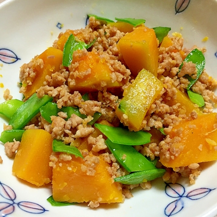 レンチンかぼちゃの肉味噌炒め♪